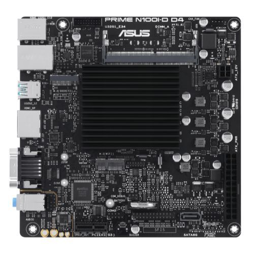 AUMBN100IDCSMPR.jpg Asus PRIME N100I-D D4-CSM, Integrated Intel Quad-Core N100, Mini ITX, 1 DDR4 SODIMM, VGA, HDMI, DP, LPT, COM Port, 1x M.2, Fanless