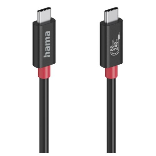 Hama USB4 V2 80Gbps Type-C Male to Male Cable, E-Marker, 5A, 240W, 1 Metre, Black