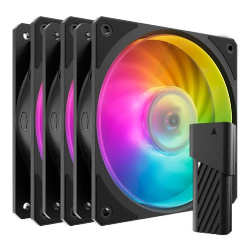 Cooler Master Mobius 120P ARGB PWM 120mm Case Fans (3-Pack), Ring Blade Design, 0-2400 RPM, Loop Dynamic Bearing, Black, ARGB Controller Included
