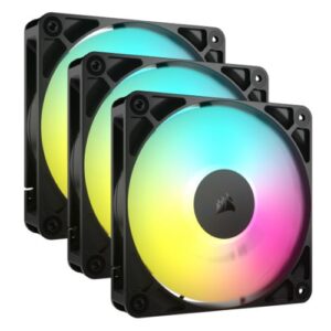 Corsair RS120 ARGB PWM 120mm Case Fans (3 Pack), Magnetic Dome Bearing, Daisy-Chain 4-Pin, 2100 RPM, AirGuide Tech, Black