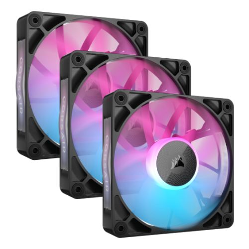 Corsair iCUE LINK RX120 RGB 120mm PWM Case Fans (3 Pack), 8 ARGB LEDs, Magnetic Dome Bearing, 2100 RPM, iCUE LINK Hub Included, Black