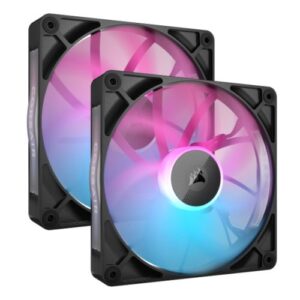 Corsair iCUE LINK RX140 RGB 140mm PWM Case Fans (2 Pack), 8 ARGB LEDs, Magnetic Dome Bearing, 1700 RPM, iCUE LINK Hub Included, Black