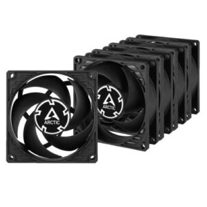 ARCTIC P8 80mm Pressure Optimised PWM PST Case Fan w/ Cable Splitter (5 Pack), Black, Fluid Dynamic, 200-3000 RPM, Value Pack