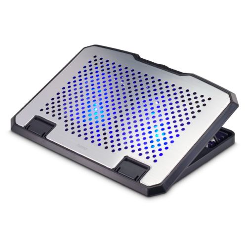 HEAT-HAMNOTECOOLER126807.jpg Hama Aluminium Quiet Laptop Cooler, Tiltable, 2 Blue LED Fans, Up to 15.6" laptops, Black