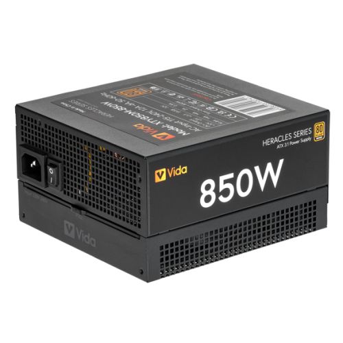 PSU-850VIDHERA80BRONZEBLK.jpg Vida 850W Heracles Black ATX 3.1 Gaming PSU, 80+ Bronze, 140mm Ultra-Quiet FDM Fan, Flat Black Cables, PCIe 5.1, Power Lead Not Included
