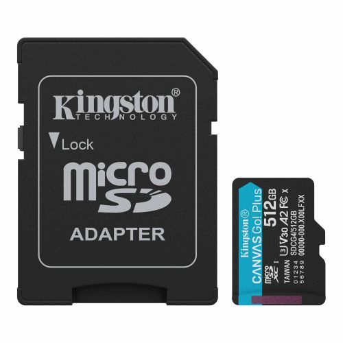 Kingston 512GB Canvas Go! Plus Gen4 MicroSDXC Card with SD Adapter, UHS-I Class 10, U3, A2 App Performance, 200MB/s