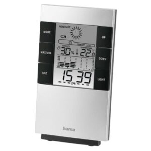 Hama (TH-200) LCD Thermo/Hygrometer - Bar Chart Thermometer, Hygrometer, Barometer, Weather Forecast, Date/Time, Alarm, Black/Silver