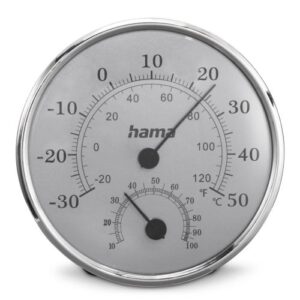 Hama (Saipan) Analogue Thermo/Hygrometer - Thermometer, Hygrometer, Comfort Indicator, Stainless Steel, Silver/Grey