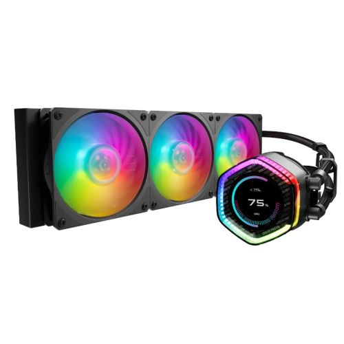 Cooler Master MasterLiquid 360 ION ARGB Liquid CPU Cooler, 360mm, Dual Chamber Design, 3 x Mobius ARGB Fans, Customisable LCD Display, Black