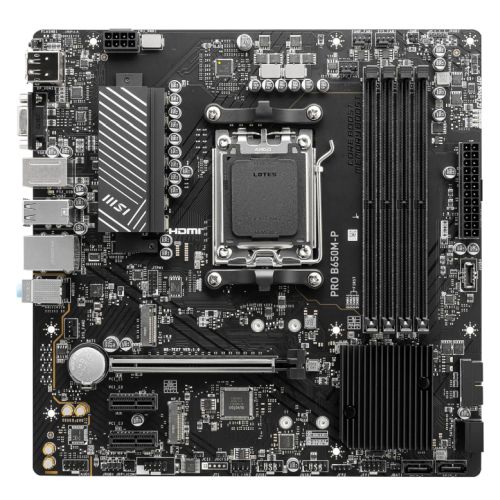 MSI PRO B650M-P, AMD B650, AM5, Micro ATX, 4 DDR5, VGA, HDMI, DP, 2.5G LAN, 2x M.2
