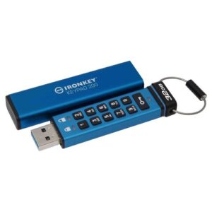 Kingston 32GB IronKey Keypad 200 Memory Pen, USB-A 3.2 Gen1, FIPS 140-3 w/ XTS-AES 256-bit Hardware Encryption, Alphanumeric PIN, R/W 145/115 MB/s