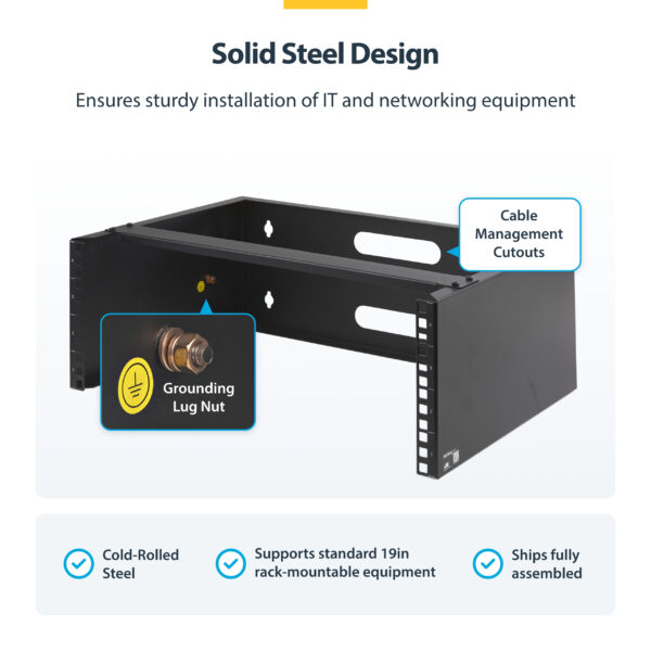 StarTech.com 4U Wall Mount Network Rack - 14 Inch Deep (Low Profile) - 19" Patch Panel Bracket for Shallow Server and IT Equipment, Network Switches - 44lbs/20kg Weight Capacity, Black