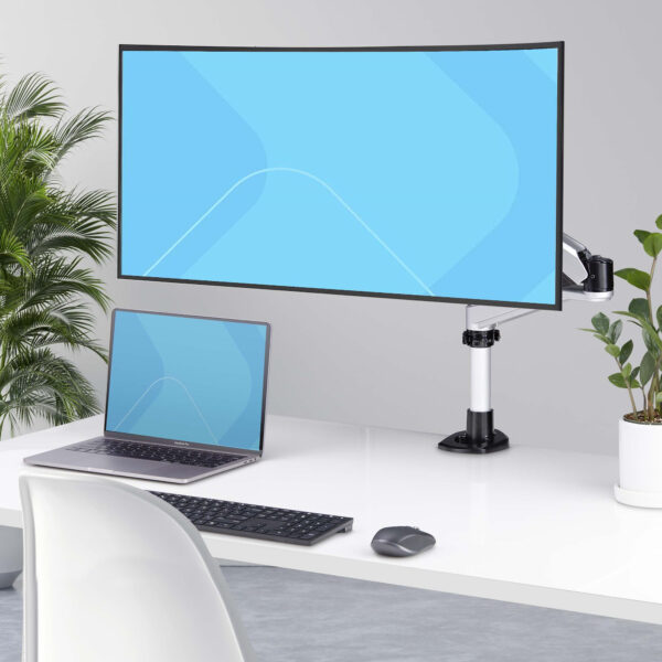 StarTech.com Monitor Desk Mount For 27in 16:9 or 30in 21:9 Ultrawide Screens, VESA 75x75/100x100, Tool-Less Arm Adjustments, C-Clamp/Grommet, Spring-Assisted Arm