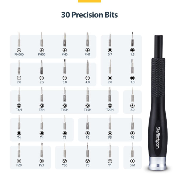 StarTech.com 40-Piece Computer Repair Toolkit for Laptop/PC/Electronics/Phone, 30-Bit Precision Screwdriver Set, Removable Lid with Magnetic Pad, Prying Tools