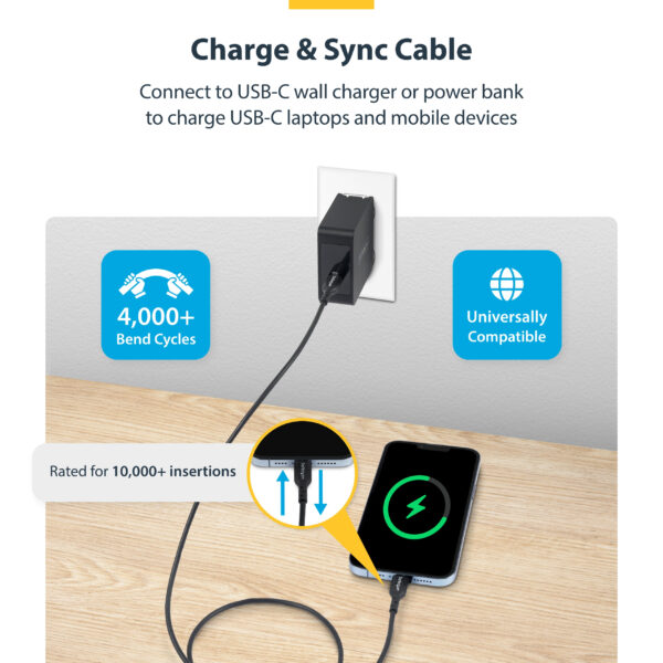 StarTech.com 3m (9.8ft) USB-C Charging Cable, USB C Cable, USB 2.0 Type-C Laptop Charger Cord, 60W 3A Power Delivery, TPE Jacket, USB-C Data Transfer Cable, M/M