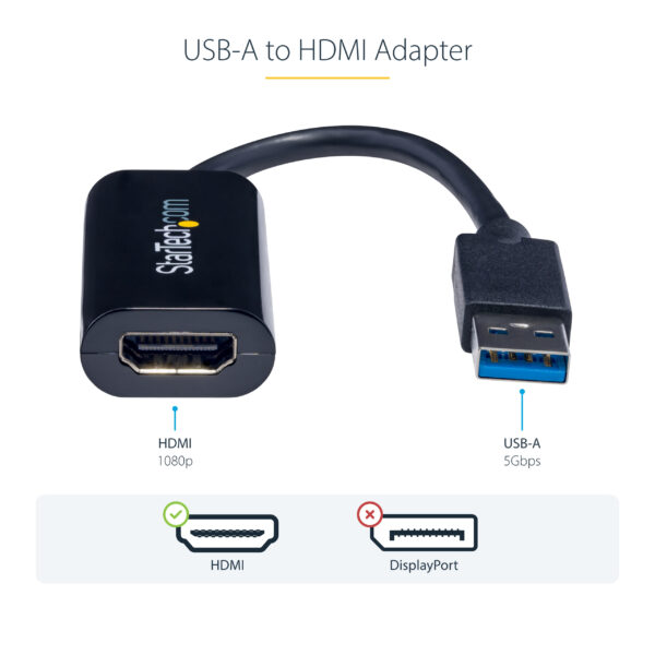 StarTech.com USB 3.0 to HDMI Adapter, USB to HDMI Monitor Converter for Windows, 1080P (no support for macOS/ChromeOS/Linux) - TAA