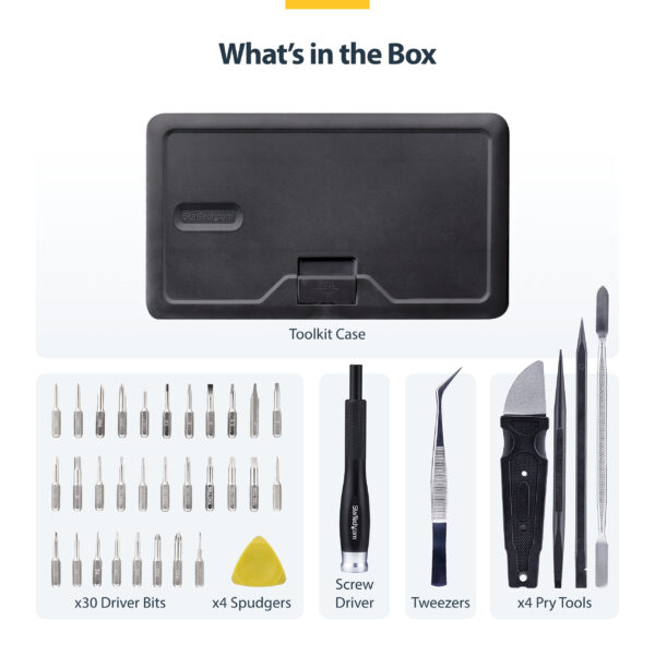 StarTech.com 40-Piece Computer Repair Toolkit for Laptop/PC/Electronics/Phone, 30-Bit Precision Screwdriver Set, Removable Lid with Magnetic Pad, Prying Tools
