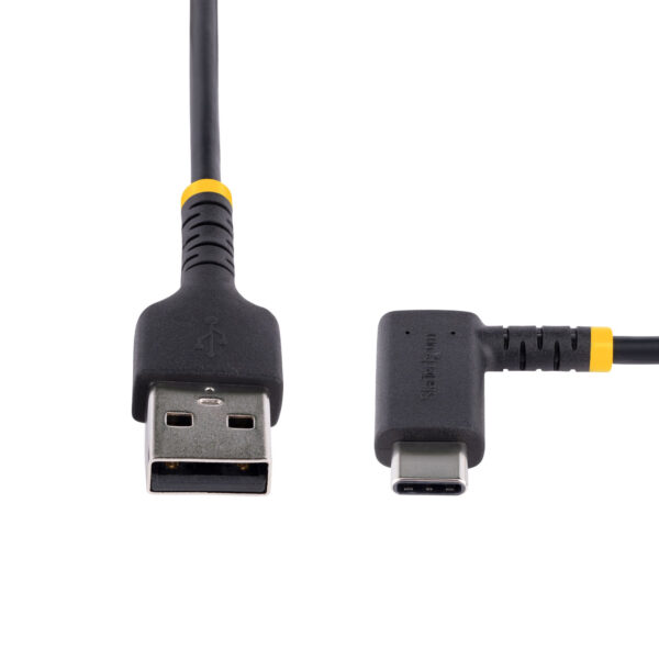 StarTech.com 3ft (1m) USB A to C Charging Cable Right Angle - Heavy Duty Fast Charge USB-C Cable - Black USB 2.0 A to Type-C - Rugged Aramid Fiber - 3A - USB Charging Cord