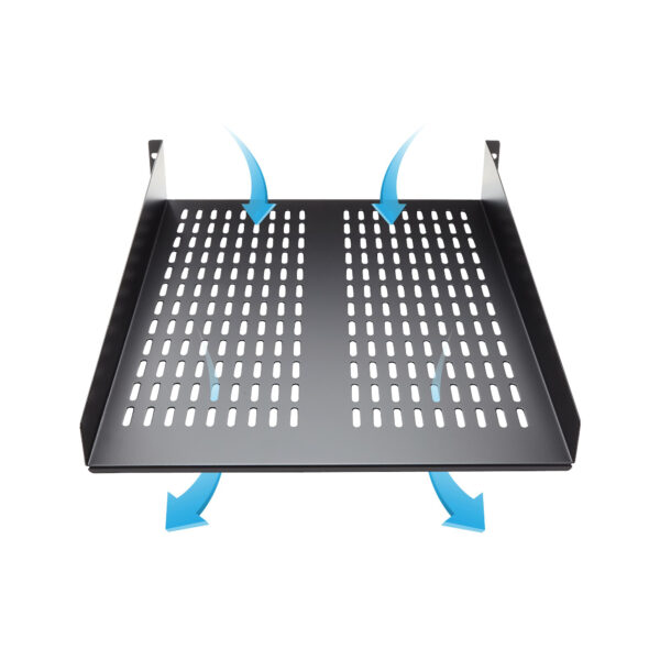 StarTech.com 2U Server Rack Shelf - Universal Vented Rack Mount Cantilever Tray for 19" Network Equipment Rack & Cabinet - Heavy Duty Steel – Weight Capacity 50lb/23kg - 22" Deep Shelf, Black