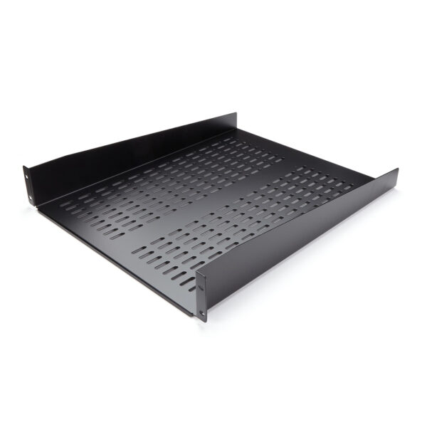 StarTech.com 2U Server Rack Shelf - Universal Vented Rack Mount Cantilever Tray for 19" Network Equipment Rack & Cabinet - Heavy Duty Steel – Weight Capacity 50lb/23kg - 22" Deep Shelf, Black