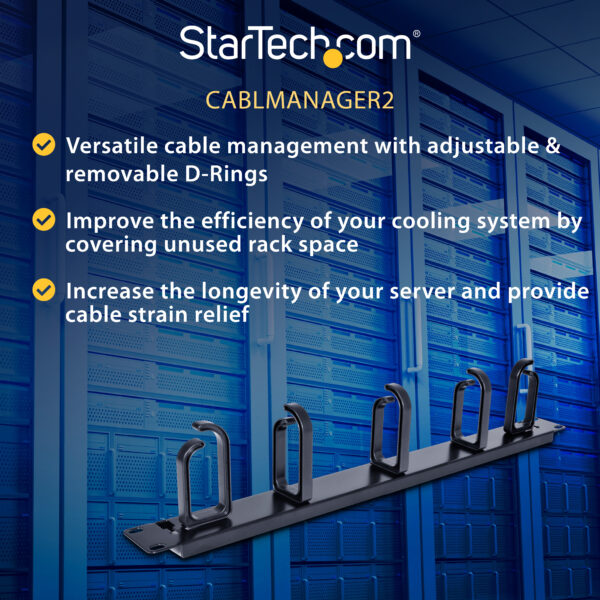 StarTech.com 1U 19in Metal Rackmount Cable Management Panel