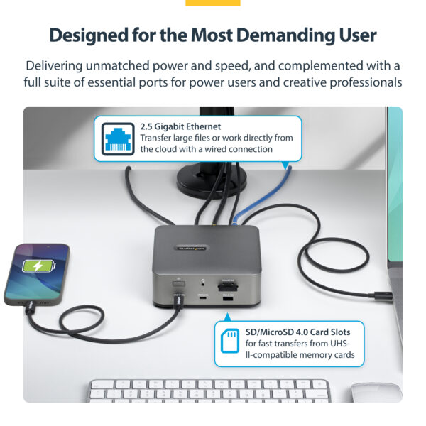 StarTech.com Thunderbolt 5 Docking Station, DP / HDMI, Triple Monitor Dock up to 4K 144Hz or Dual 8K 60Hz, 5x USB Ports, 140W Laptop Charging
