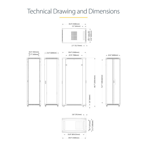 StarTech.com 4-Post 42U Server Rack Cabinet, 19" Data Rack Cabinet for Computer / AV / IT Equipment mount, Rack Server Enclosure with Casters, Full Size Industrial Network Storage