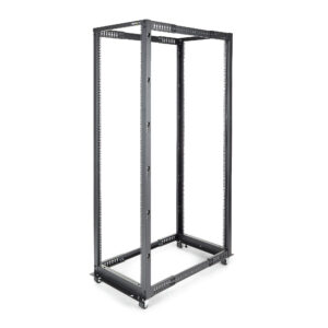 StarTech.com 4-Post 42U Mobile Open Frame Server Rack, Four Post 19" Network Rack with Wheels, Rolling Rack with Adjustable Depth for Computer/AV/Data/IT Equipment - Casters, Leveling Feet or Floor Mounting