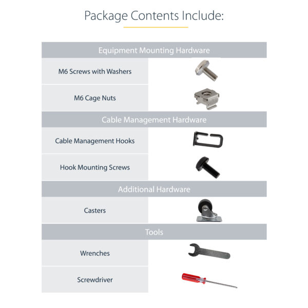 StarTech.com 4-Post 12U Mobile Open Frame Server Rack, Four Post 19" Network Rack with Wheels, Rolling Rack with Adjustable Depth for Computer/AV/Data/IT Equipment - Casters, Leveling Feet or Floor Mounting