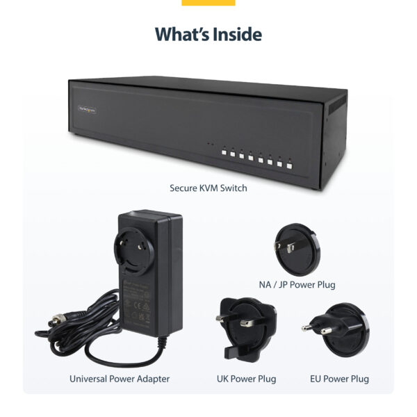 StarTech.com Secure 8-Port Dual-Monitor KVM Switch, DisplayPort, 4K 30Hz, NIAP 4.0 Desktop KVM, Metal Housing, Made in the USA