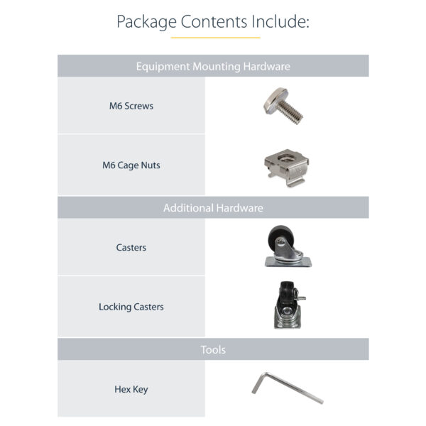 StarTech.com 2-Post 42U Mobile Open Frame Server Rack, Two Post 19in Network Rack with Wheels, Rolling Open Rack for AV/Data/Media/IT Equipment, Computer Rack for Home/Office Spaces - Casters Included