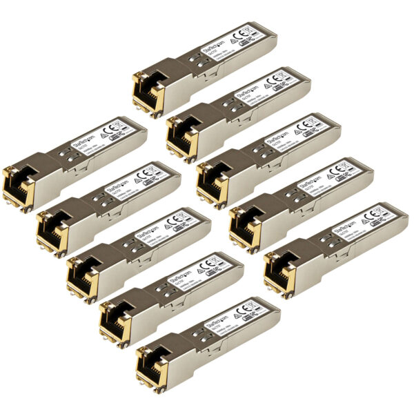 StarTech.com Cisco GLC-T Compatible SFP Transceiver Module - 1000BASE-T - 10 Pack~Cisco GLC-T Compatible SFP Module (10 Pack) - 1000BASE-T - SFP to RJ45 Cat6/Cat5e - 1GE Gigabit Ethernet SFP - RJ-45 100m - Cisco Firepower, ASR920, IE2000