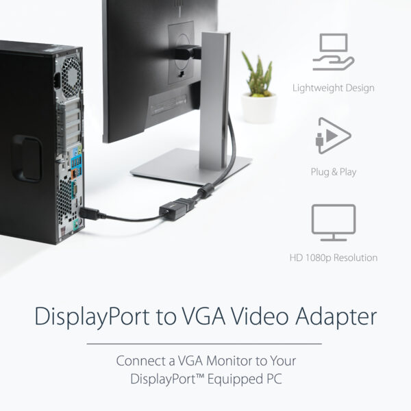 StarTech.com DisplayPort to VGA Adapter - Active DP to VGA Converter - 1080p Video - DisplayPort Certified - DP/DP++ Source to VGA Monitor Cable Adapter Dongle - Latching DP Connector