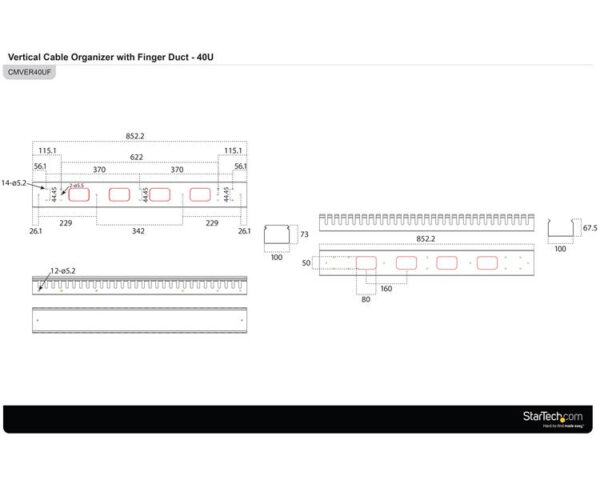 StarTech.com Vertical Cable Organizer with Finger Ducts - 0U - 6 ft.