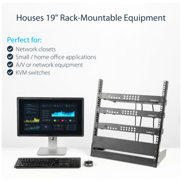 StarTech.com 2-Post 12U Desktop Server Rack, Small Open Frame 19in Computer Rack, Compact Network Rack for AV / Studio / Data / IT Equipment - Free Standing Two-Post Home/Office Rack