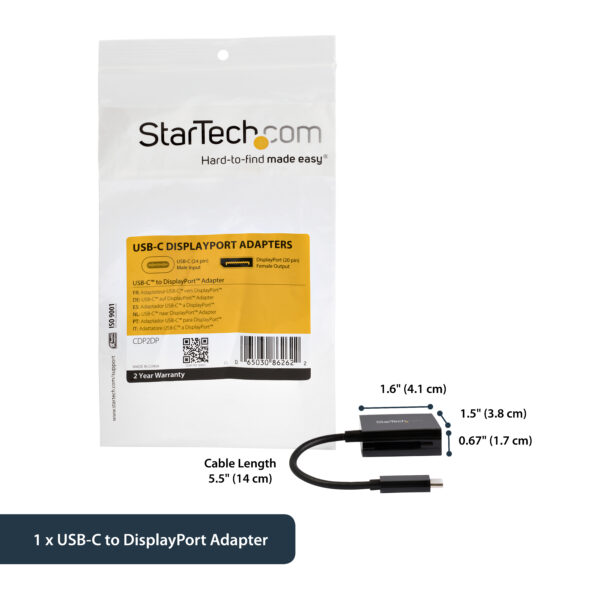 StarTech.com USB C to DisplayPort Adapter - 4K 60Hz/8K 30Hz - USB Type-C to DP 1.4 HBR2 Adapter Dongle - Compact USB-C (DP Alt Mode) Monitor Video Converter - Thunderbolt 3 Compatible