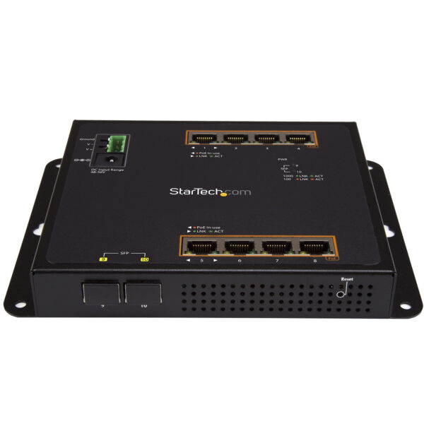 StarTech.com Industrial 8 Port Gigabit PoE+ Switch w/2 SFP MSA Slots - 30W - Layer/L2 Switch Hardened GbE Managed - Rugged High Power Gigabit Ethernet Network Switch IP-30/-40 C to 75 C