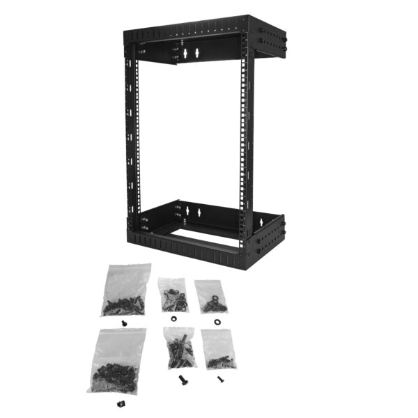 StarTech.com 15U 19" Wall Mount Network Rack - Adjustable Depth 12-20" 2 Post Open Frame Server Room Rack for AV/Data/ IT Communication/Computer Equipment/Switch w/Cage Nuts & Screws