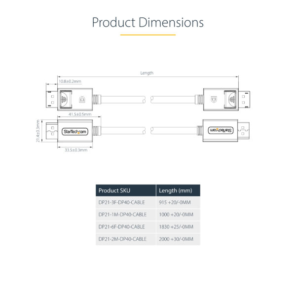 StarTech.com 2m DisplayPort 2.1 Cable, VESA Certified DP40 DisplayPort Cable w/UHBR10/HDR/HDCP 2.2, 8K 60Hz/4K 144Hz w/DSC 1.2a, 40Gbps, DP 2.1 Cable, UHD Monitor Cord, M/M