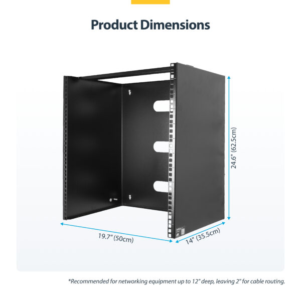 StarTech.com 14U Wall Mount Network Rack - 14 Inch Deep (Low Profile) - 19" Patch Panel Bracket for Shallow Server, IT Equipment, Network Switches - 77lbs/35kg Weight Cap., Black