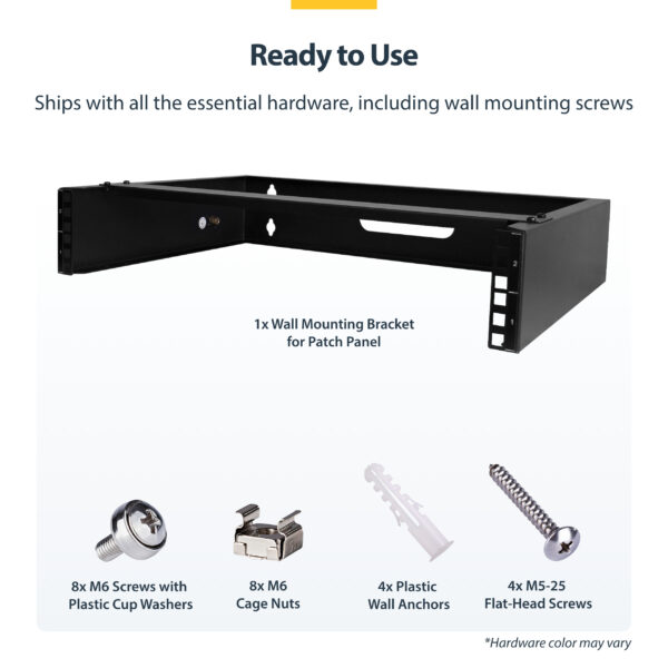 StarTech.com 2U Wall Mount Network Rack - 14In. Deep (Low Profile) - 19" Patch Panel Bracket for Shallow Server, IT Equipment, Network Switches - 77lbs/35kg Weight Capacity, Black