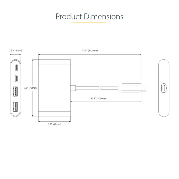 StarTech.com 4-Port USB-C Hub with 100W Power Delivery Pass-Through - 2x USB-A + 2x USB-C - USB 3.0 5Gbps - 1ft (30cm) Long Cable - Portable USB Type-C to USB-A/C Hub