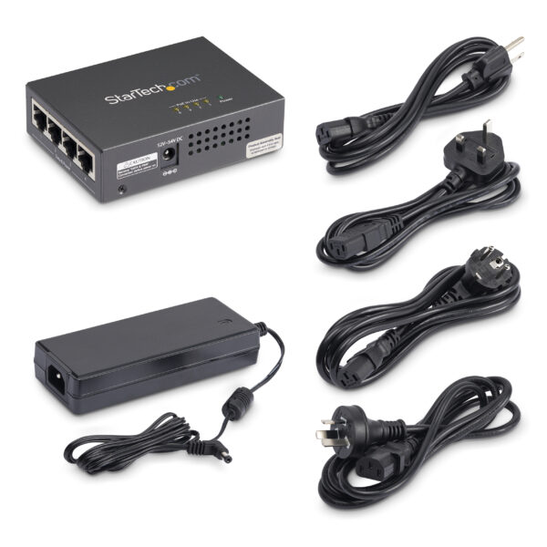 StarTech.com 4-Port Gigabit Midspan - PoE+ Injector - 802.3at/af