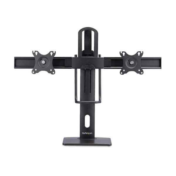 StarTech.com Crossbar Dual Monitor Desk Stand For Double 27-inch Screens, VESA Mount 75x75/100x100, Toolless Height Adjustment, Up To 13.2lb (6kg) Per Display