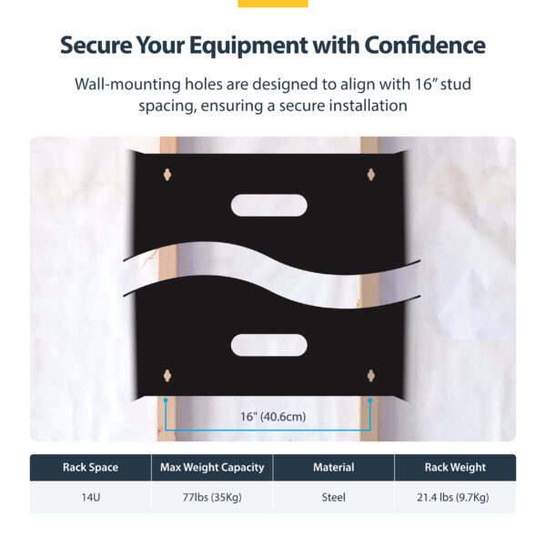 StarTech.com 14U Wall Mount Network Rack - 14 Inch Deep (Low Profile) - 19" Patch Panel Bracket for Shallow Server, IT Equipment, Network Switches - 77lbs/35kg Weight Cap., Black