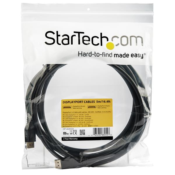 StarTech.com 16ft (5m) VESA Certified DisplayPort 1.4 Cable, 8K 60Hz HBR3 HDR, UHD DisplayPort to DisplayPort Monitor Cord, Ultra HD 4K 120Hz DP 1.4 Video Cable M/M DP Connector