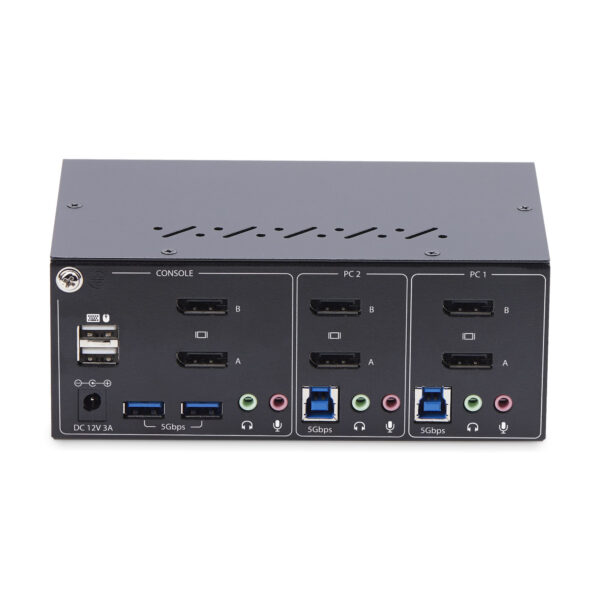 StarTech.com 2-Port Dual-Monitor DisplayPort KVM Switch, 4K 60Hz, 2x USB 5Gbps Hub Ports, 2x USB 2.0 HID Ports, Hotkey and Push-Button Switching, TAA Compliant - ESD Level 3 Protection