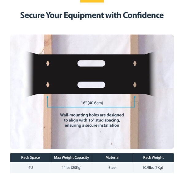 StarTech.com 4U Wall Mount Network Rack - 14 Inch Deep (Low Profile) - 19" Patch Panel Bracket for Shallow Server and IT Equipment, Network Switches - 44lbs/20kg Weight Capacity, Black