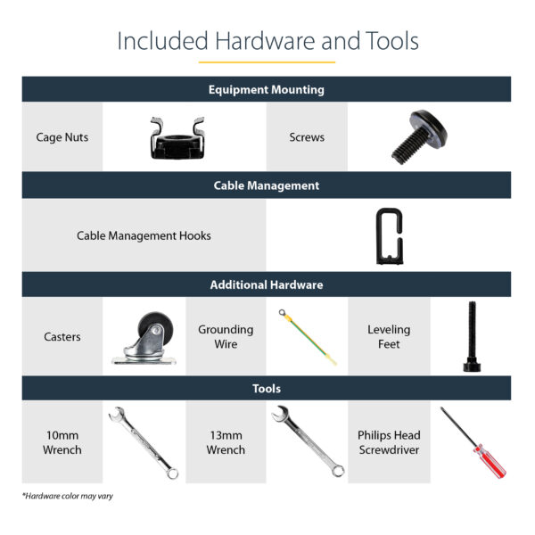 StarTech.com 4-Post 42U Mobile Open Frame Server Rack, Four Post 19" Network Rack with Wheels, Rolling Rack with Adjustable Depth for Computer/AV/Data/IT Equipment - Casters, Leveling Feet or Floor Mounting