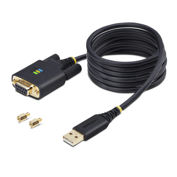 StarTech.com 6.6ft (2m) USB to Null Modem Serial Adapter Cable, COM Retention, FTDI, USB-A to DB9 RS232, Interchangeable DB9 Screws/Nuts, Windows/macOS/Linux
